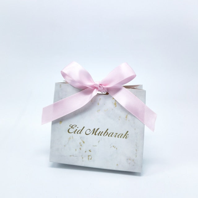 Eid Mubarak Candy Box Set Marble Paper Gift Bag  ，Party Favor Gift Box, Muslim Islamic Party Supplies