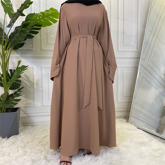 Muslim Fashion Hijab Long Dresses Women With Sashes Solid Color Islam Clothing Abaya African Dresses For Women Musulman Djellaba