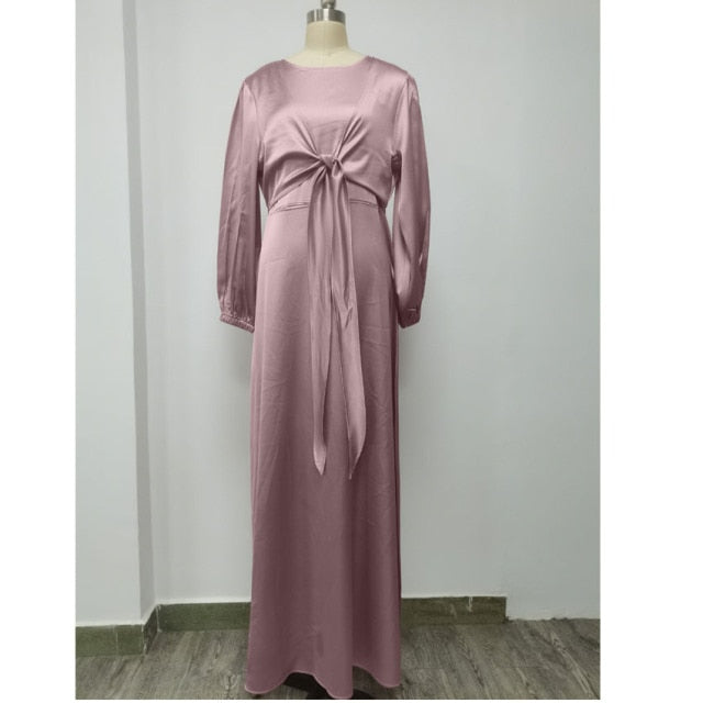 Abayas for Women Eid Ramadan Satin Dress Muslim Female Solid Color Casual Summer Dubai Abaya Turkey Modest Islamic Clothing