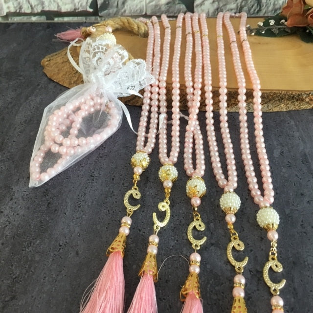 Tasbih Tasbeeh 99 Beads  Eid Mubarak Pearl Prayer Islamic Ramadan Decoration Muslim Gifts Wedding Favors Blue Pink 10 Pieces Set