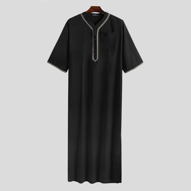 INCERUN Men Islamic Muslim Kaftan Half Sleeve Solid Color V Neck Vintage Robes Casual Dubai Saudi Arabia Men Jubba Thobe S-5XL 7