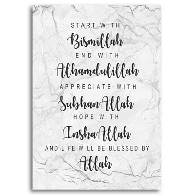 Black Gold Marble Start With Bismillah Islamic Wall Art InshaAllah Canvas Paintings Posters Prints for Living Room Home Decor