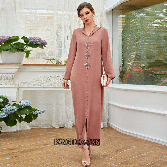 Pink Muslim Abaya Dubai Turkish Islam Arabic Hijab Dress Kaftan Robe Djellaba Femme African Dresses For Women Caftan Marocain