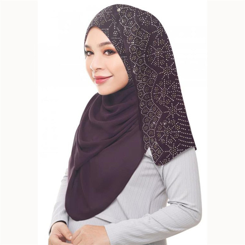 Rhinestone hijab scarf muslim woman glitter chiffon headscarf long ladies wraps head turban hijab islamic clothing