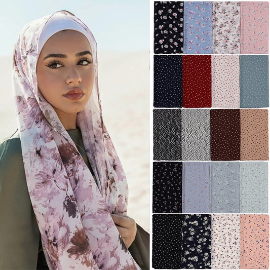 Muslim Women Bubble Chiffon Hijab Scarf Femme Musulman Foulard Printed Long Shawl Wraps Islamic Arab Headwear Turbanet Headscarf