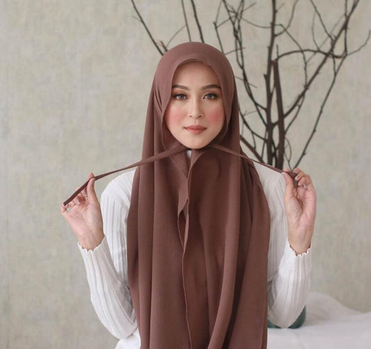 Fashion Plain Bubble Chiffon Hijab Scarf with Rope Convenient Women Hijabs Wrap Islam Muslim Shawls Scarves Turbanet Headscarf