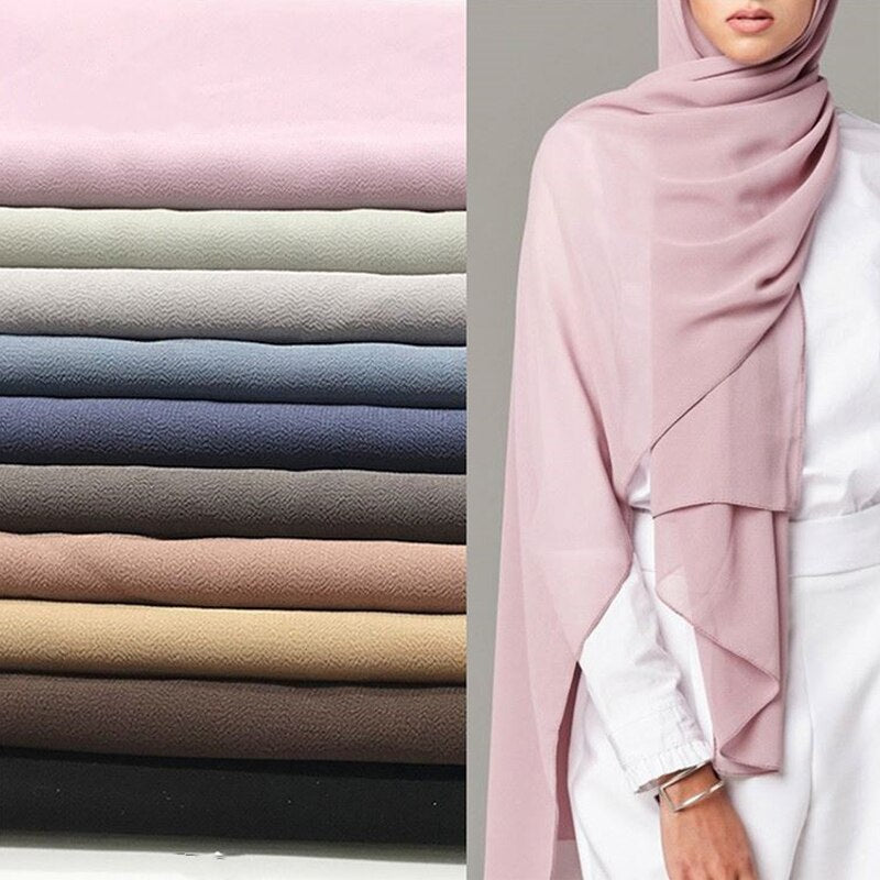 Good Muslim Bubble Chiffon Hijab Scarf Women Solid Color Soft Long Shawls and Wraps Georgette Islamic Head Scarves Ladies Hijabs