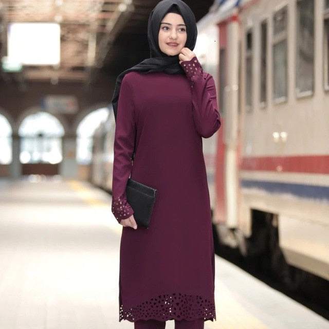 Turkey Muslim Dress Women Long Tops Hollow Solid Islamic Ropa Hijab Dresses Moroccan Kaftan Jilbab Party Vestidos Abaya Ramadan