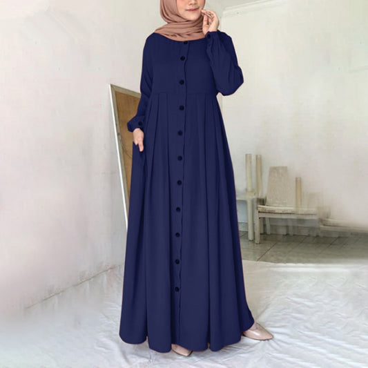 Muslim Women Dubai Abaya Turkey Hijab Dress 2021 Autumn Long Sleeve Buttons Down Sundress Islam Clothing Abayas Maxi Vestidos