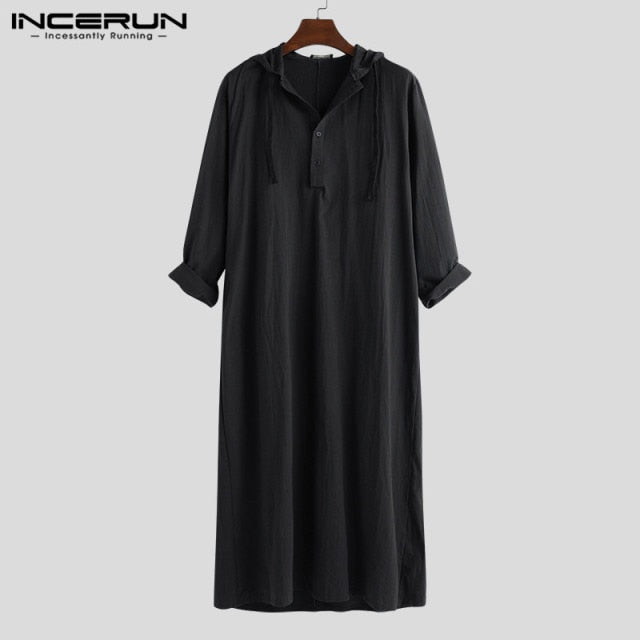 Muslim Robe Hoodies Kaftan Dressing Mens Saudi Arab Dubai Long Sleeve Thobe Arabic Long Islamic Jubba Thobe Man Clothing 2021