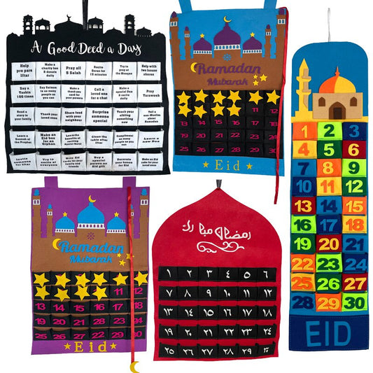 Ramadan Mubarak 30days Advent Calendar Hanging Craft Felt Countdown Calendar for Ramadan Decorations Kids Eid Mubarak Gifts