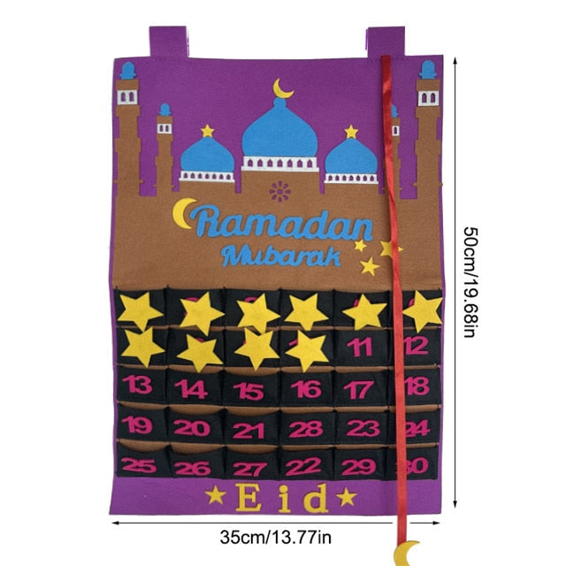 Ramadan Mubarak 30days Advent Calendar Hanging Craft Felt Countdown Calendar for Ramadan Decorations Kids Eid Mubarak Gifts