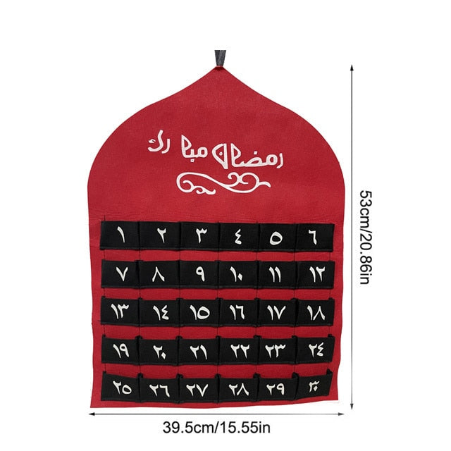 Ramadan Mubarak 30days Advent Calendar Hanging Craft Felt Countdown Calendar for Ramadan Decorations Kids Eid Mubarak Gifts