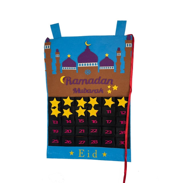 Ramadan Mubarak 30days Advent Calendar Hanging Craft Felt Countdown Calendar for Ramadan Decorations Kids Eid Mubarak Gifts