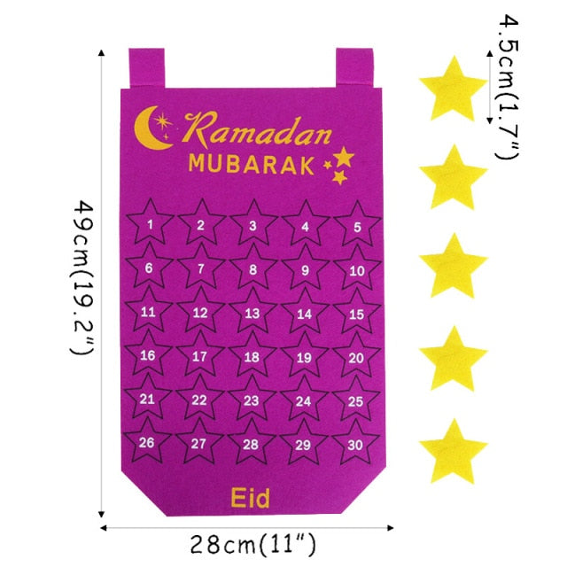 Ramadan Mubarak 30days Advent Calendar Hanging Craft Felt Countdown Calendar for Ramadan Decorations Kids Eid Mubarak Gifts