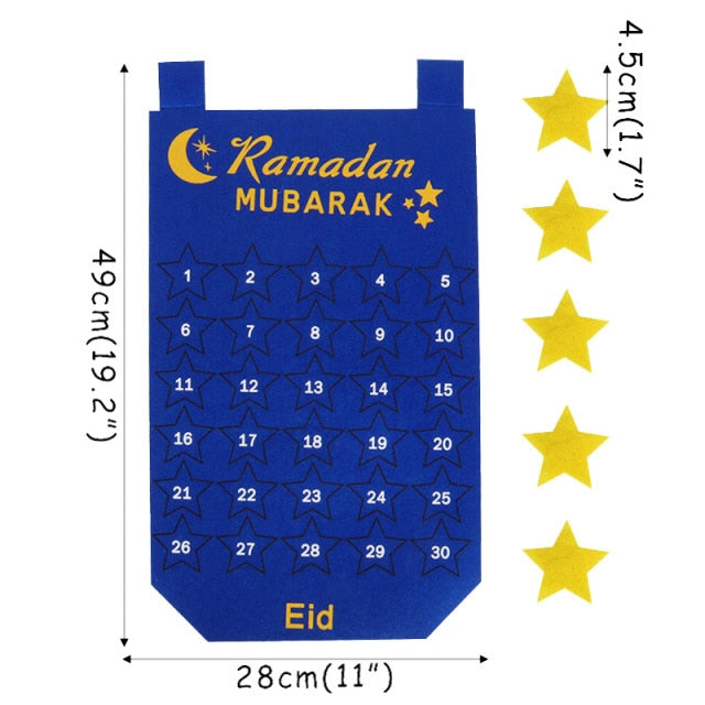 Ramadan Mubarak 30days Advent Calendar Hanging Craft Felt Countdown Calendar for Ramadan Decorations Kids Eid Mubarak Gifts