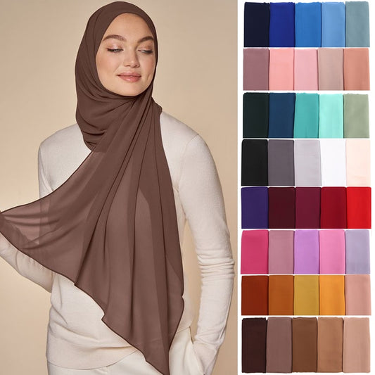Plain Color Muslim Chiffon Scarf Hijab Headband Female Islamic Head Cover Shawls Wraps for Women Hijabs Hair Scarves Headscarf