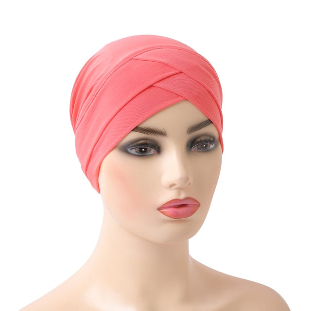 H117 High Quality Criss Cross Muslim Hijab Inner Hat Underscarf Pull On Islamic Scarf Turban Caps Full Headcover Women Headwrap