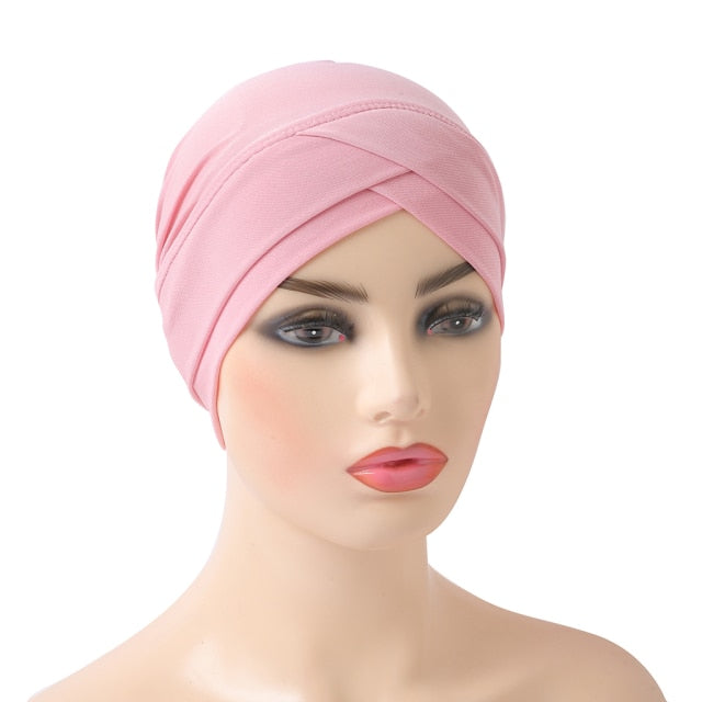 H117 High Quality Criss Cross Muslim Hijab Inner Hat Underscarf Pull On Islamic Scarf Turban Caps Full Headcover Women Headwrap