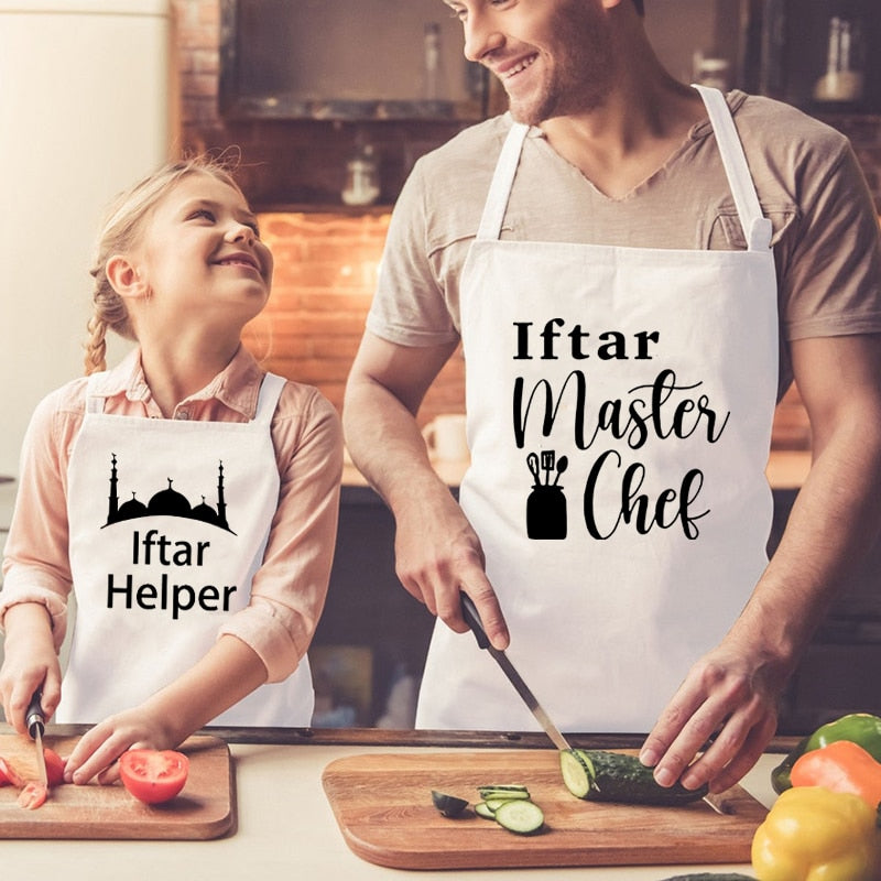 Iftar Master Chef Father mom Son Daughter family apron happy Eid Mubarak Muslim Islamic Ramadan Kareem dinner decoration gift