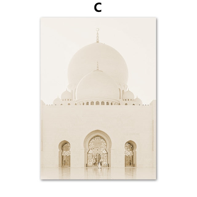 Beige Mosque Islamic Quotes Moroccan Archway Posters And Prints Wall Art Canvas Painting Wall Pictures For Living Room Decor