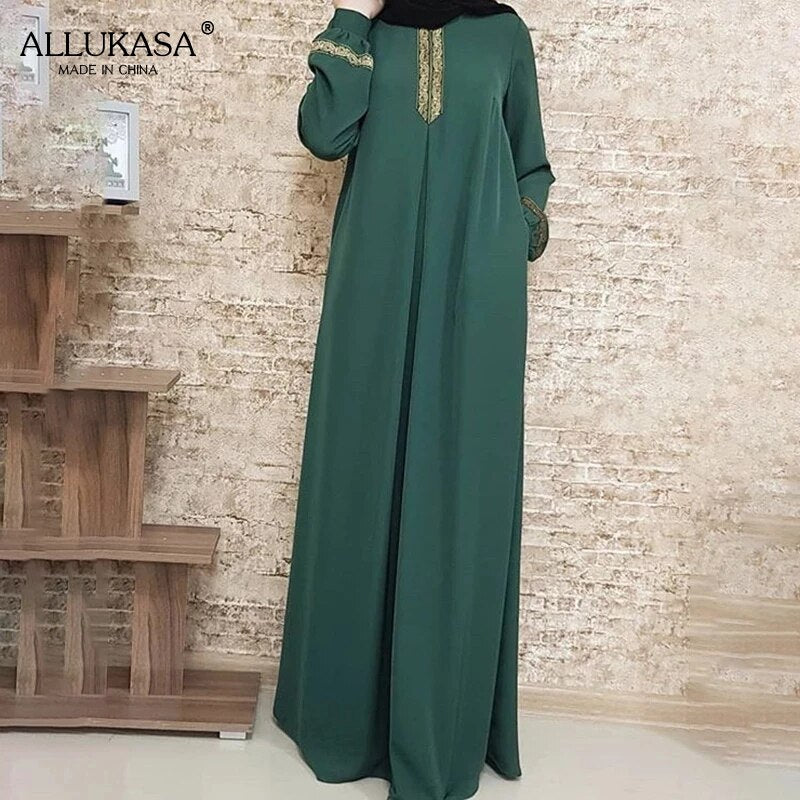 Ladies Retro Muslim Loose Printed Long Sleeve Dress 2021 New Elegant Casual Islamic Dubai Turkey Plus Size Prayer Robe Dress