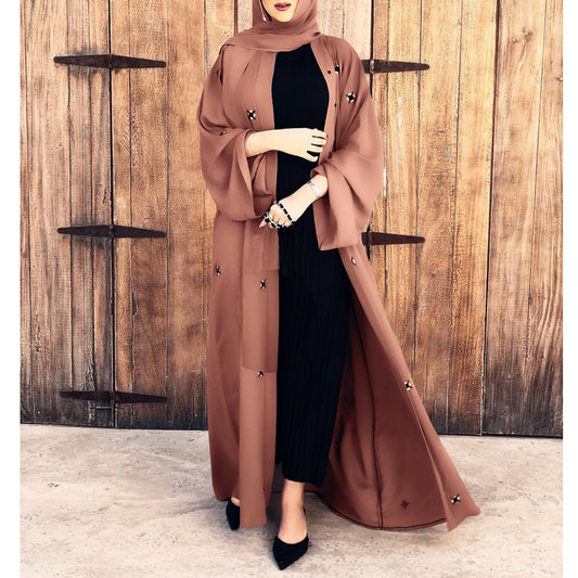 Muslim Women Abaya Maxi Dress Dubai Beading Kimono Turkish Open Cardigan Clothing Islamic Ramadan Robe Eid Jilbab Middle East