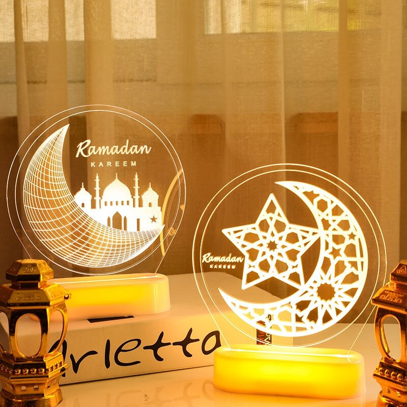 LED Muslim Festival Light Ramadan Decorations Eid Mubarak Castle Sesame Oil Moon Hanging Lamp Palace Arab Islam Party Supplies