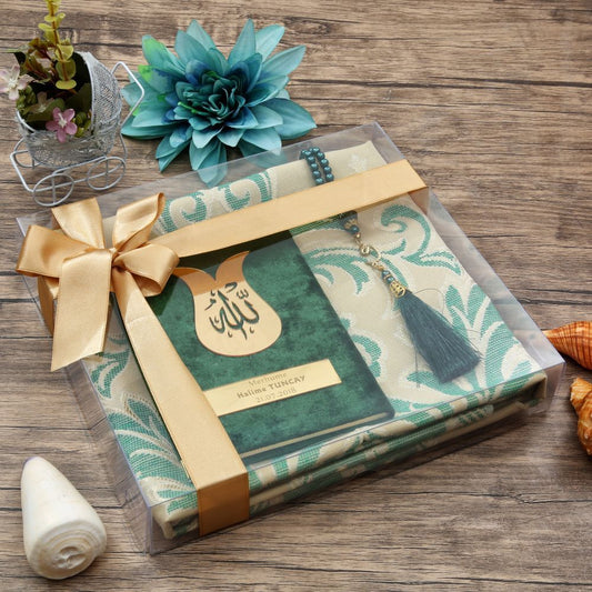 3 PCS Muslim Prayer Rug Gift Set Sejadah Rosary Yasin Al Sharif Book Islamic Items Ramadan 2022 Worship Perfect Mevlut Luxury