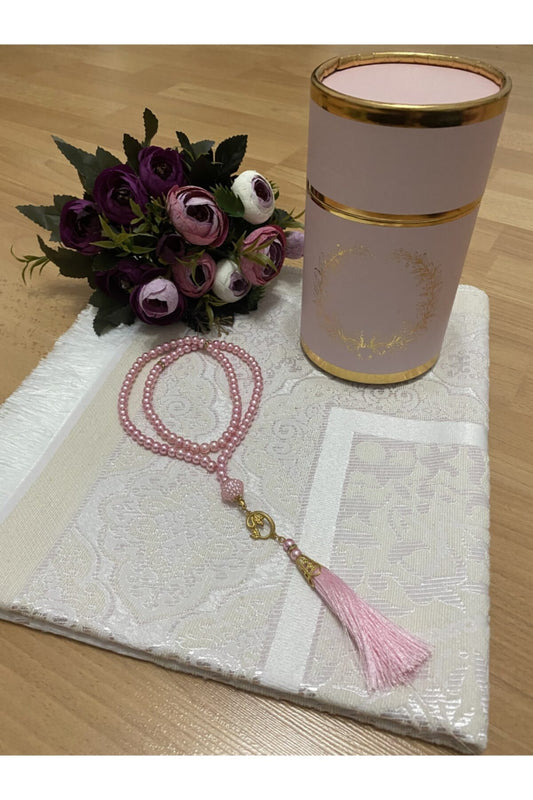 Deviation Gift Boxed Pink Prayer Rug Set Luxury Taffeta Prayer Mat Islamic Prayer Mat