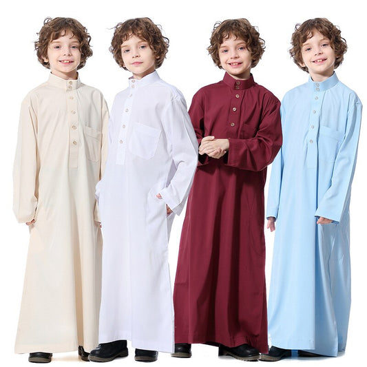 Robes Islamic Arabic Kaftan Muslim Clothing Middle East Dubai Abaya Teenage Long Sleeves Clothes Cute Style Solid Color Robe