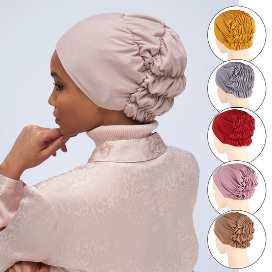 Folds muslim women elastic tie jersey hijab underscarf caps soft cotton head wrap turban bonnet islamic headscarf turbante