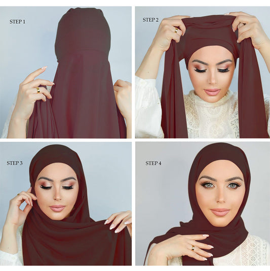 Inner Headband Scarf  Women Cap Bonnet instant Chiffon Hijab Shawl Head Scarf Underscarf Caps  Cover Headwrap Turbante