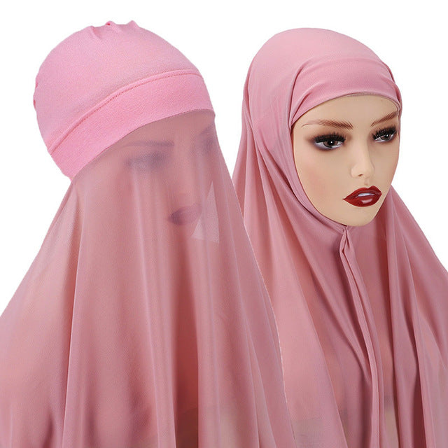 Hijab With Undercap Attached Muslim Fashion Hijab For Women Headscarves Hijab Scarf With Bonnet Cap Islam Chiffon Headwrap