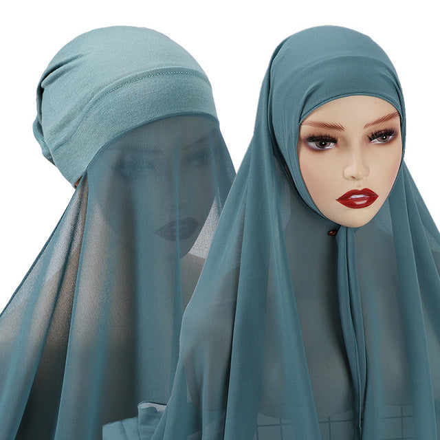 Hijab With Undercap Attached Muslim Fashion Hijab For Women Headscarves Hijab Scarf With Bonnet Cap Islam Chiffon Headwrap